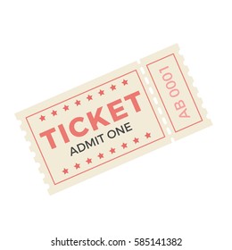 Ticket icon vector illustration in the flat style. Ticket stub isolated on a background. Retro cinema or movie tickets.