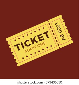 Ticket icon vector illustration in the flat style. Ticket stub isolated on a background. Retro cinema or movie tickets.
