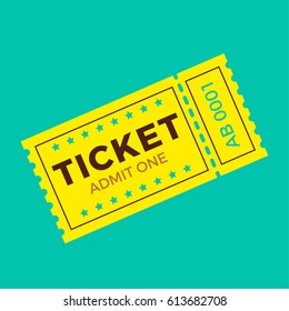 Ticket icon vector illustration in the flat style. Ticket stub isolated on a background. Retro cinema or movie tickets.