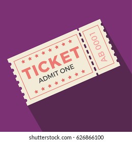 Ticket icon vector  illustration in the flat style. Ticket stub isolated on a background. Retro cinema or movie tickets.