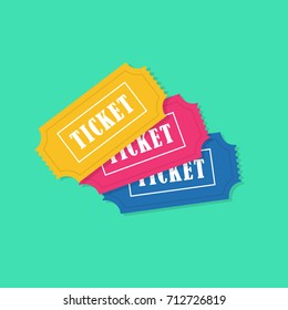 Ticket icon vector illustration in the flat style. Ticket stub isolated on a background. Cinema, Football, Basketball, Train, Airplane or movie tickets