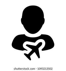 Ticket icon vector male user person profile avatar symbol for transportation in flat color glyph pictogram illustration