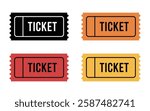 Ticket icon vector set. Event ticket simple icon. Ticket icon. Retro cinema, movie tickets icons.  stroke and flat design style isolated on white background.