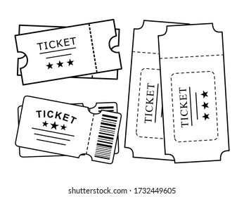Juego de vectores de iconos de tickets. Símbolo del billete de rifa de línea. Diseño de señalización moderno de contorno plano. Pictograma gráfico lineal delgado para sitio web, aplicación móvil.