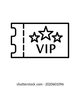 Ticket icon with vip symbol. Flat pictogram for web. Line stroke. Simple symbol isolated on white background. Outline vector eps10