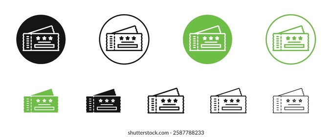 Ticket icons in black and green colors collection