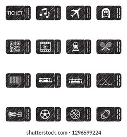 Ticket Icons. Black Scribble Design. Vector Illustration.