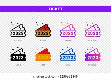 Ticket icons in different style. Ticket icons set. Holiday symbol. Different style icons set. Vector illustration