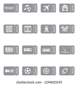 Ticket Icons. Gray Flat Design. Vector Illustration. 