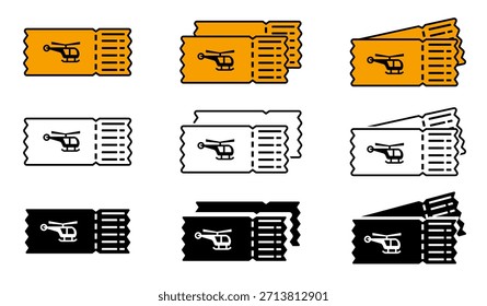 Conjunto de iconos de boletos aislados sobre un fondo blanco, línea, relleno de línea y glifo, Vector y color de archivo editable.