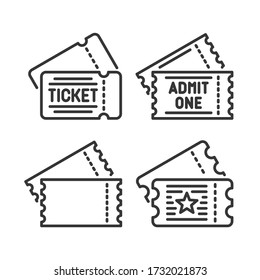 Ticket Icons Set on White Background. Line Style Vector