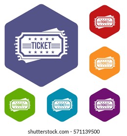 Ticket icons set rhombus in different colors isolated on white background