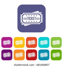 Ticket icons set vector illustration in flat style in colors red, blue, green, and other