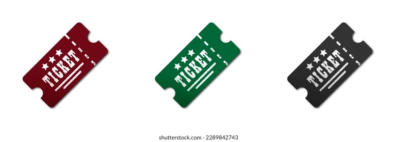 Ticket icons with shadows. Green and red tickets. Vector illustration.