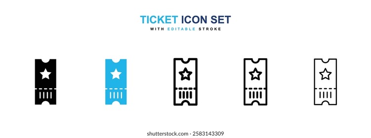 Ticket icons vector collection in black and blue colors on white background