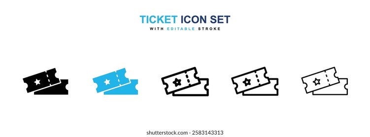 Ticket icons vector collection in black and blue colors on white background