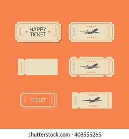 Ticket icons vector set isolated on orange background, ticket stub line outline illustration design 