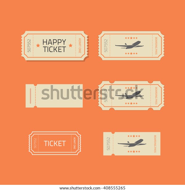 Ticket icons vector set\
isolated on orange background, ticket stub line outline\
illustration design 