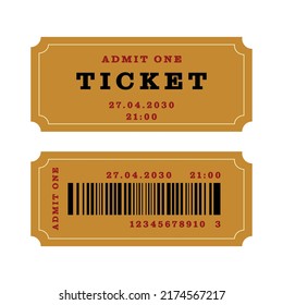 Ticket illustration on the white background, ticket admit one.