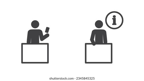 Ticket and information center icon, simple icon of customer service and ticket service, Train station thin flat icon information board, Modern train station facilities vector illustration.
