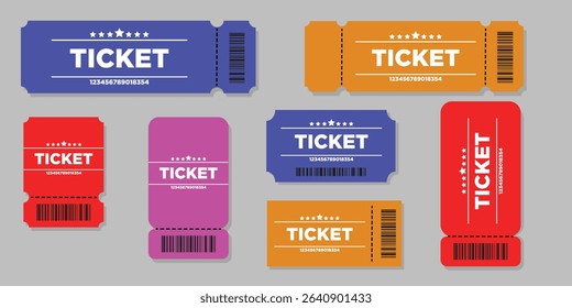 Ticket isolated background. Vector. Circus, movie, concert, concert, play, performance, party, event, festival ticket realistic template red-white . Ticket icon for website.