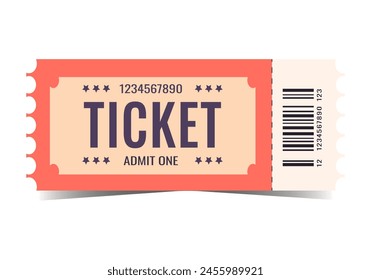 Ticket isolated on white background. Vector. Circus, movie, concert, concert, play, performance, party, event, festival ticket realistic template red-white . Ticket icon for website.