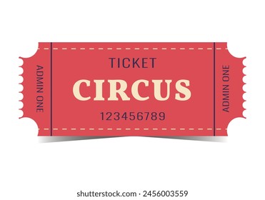 Ticket isolated on white background. Vector. Circus, concert, play, performance, performance, party, event, festival ticket realistic template red-white . Ticket icon for website.