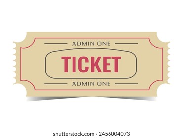  Ticket isolated on white background. Vector. Circus, movie, grandstand, performance, theater, concert, play, play, party, event, festival, realistic in retro style.