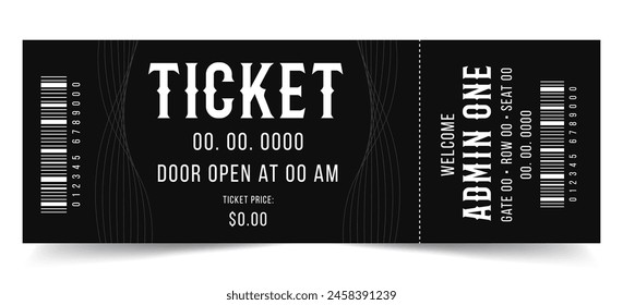 Ticket isolated on white background. Admit one paper and ticket sample template