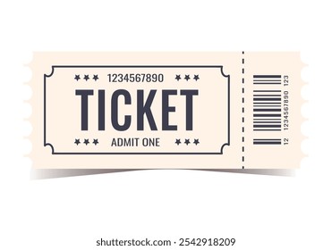 Ticket isolated on white background for Circus, cinema, concert, play, party, event, festival ticket realistic black and white template. Vector Ticket Icon for website.