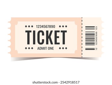 Ticket aislado sobre fondo blanco. Vector. Circo, cine, concierto, juego, actuación, partido, acontecimiento, Plantilla realista de la entrada del festival. Icono de boleto para el Sitio web.