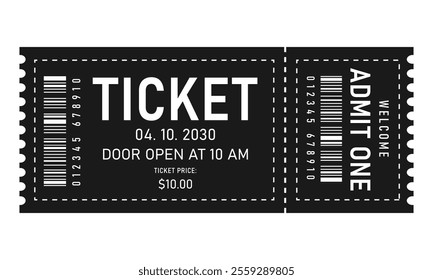 Ticket Isolated onBlack Background. Theater or Cinema Admission Ticket