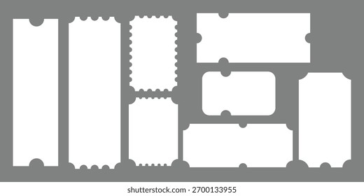 Conjunto de etiquetas de boleto. Cupón boucher Plantilla en blanco. Ilustración vectorial. 