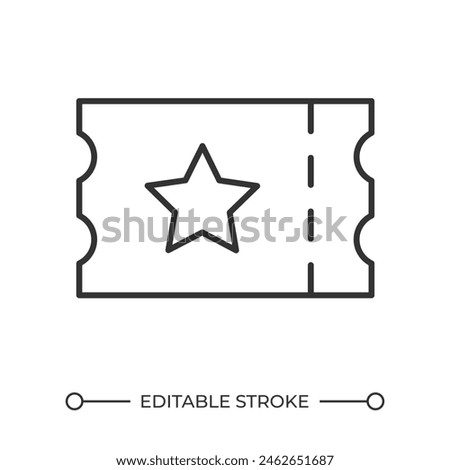 Ticket linear icon. Lottery lucky ticket. Event entry ticket. Concert access. Vip pass. Exclusive access. Thin line illustration. Contour symbol. Vector outline drawing. Editable stroke