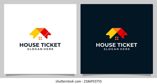 Ticket logo design with house building icon vector real estate design template. Premium vector