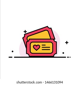 Ticket, Love, Heart, Wedding  Business Flat Line Filled Icon Vector Banner Template. Vector Icon Template background