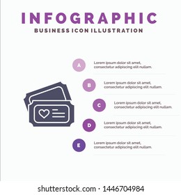 Ticket, Love, Heart, Wedding Solid Icon Infographics 5 Steps Presentation Background