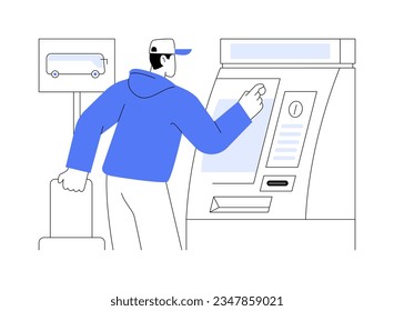 Ticket machine abstract concept vector illustration. Man throws coins into a machine to get a ticket for public transport, smart city, Internet of Things, modern technology abstract metaphor.