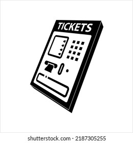 Ticket Machine Icon, Automatic Ticket Vending Machine, Paper Ticket, Pass Printing Machine Vector Art Illustration