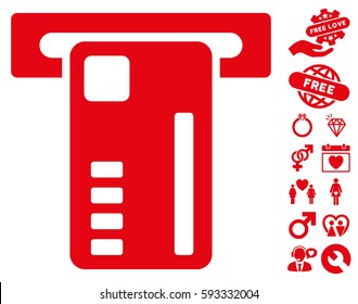 Ticket Machine icon with bonus decorative graphic icons. Vector illustration style is flat iconic symbols on white background.