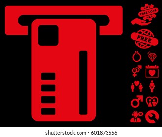 Ticket Machine icon with bonus romantic clip art. Vector illustration style is flat iconic symbols on white background.