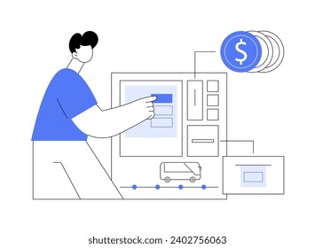Ticket machine isolated cartoon vector illustrations. Man throws coins into a machine to get a ticket for public transport, smart city, Internet of Things, modern technology vector cartoon.