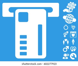 Ticket Machine pictograph with bonus love images. Vector illustration style is flat iconic symbols on white background.