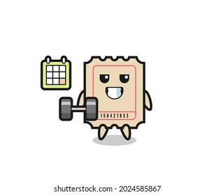 ticket mascot cartoon doing fitness with dumbbell , cute style design for t shirt, sticker, logo element