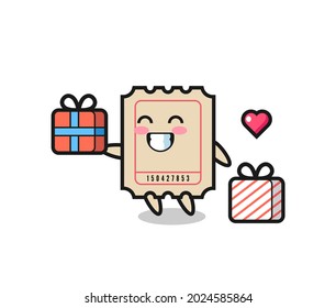 ticket mascot cartoon giving the gift , cute style design for t shirt, sticker, logo element
