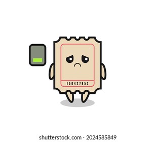 ticket mascot character doing a tired gesture , cute style design for t shirt, sticker, logo element