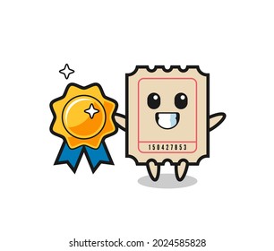 ticket mascot illustration holding a golden badge , cute style design for t shirt, sticker, logo element