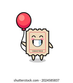 ticket mascot illustration is playing balloon , cute style design for t shirt, sticker, logo element