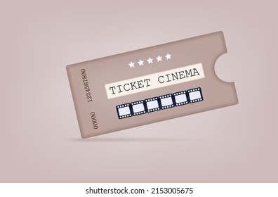 Ticket Movie 3d. Circus, Concert, Theater Or Cinema Entrance. Film Strip On Old Paper With An Individual Number. Leisure Concept, Party Entrance, Permission To Visit The Event, Ticket. Vector