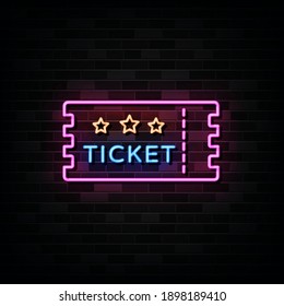 Ticket Neon Signs Vector. Design Template Neon Style